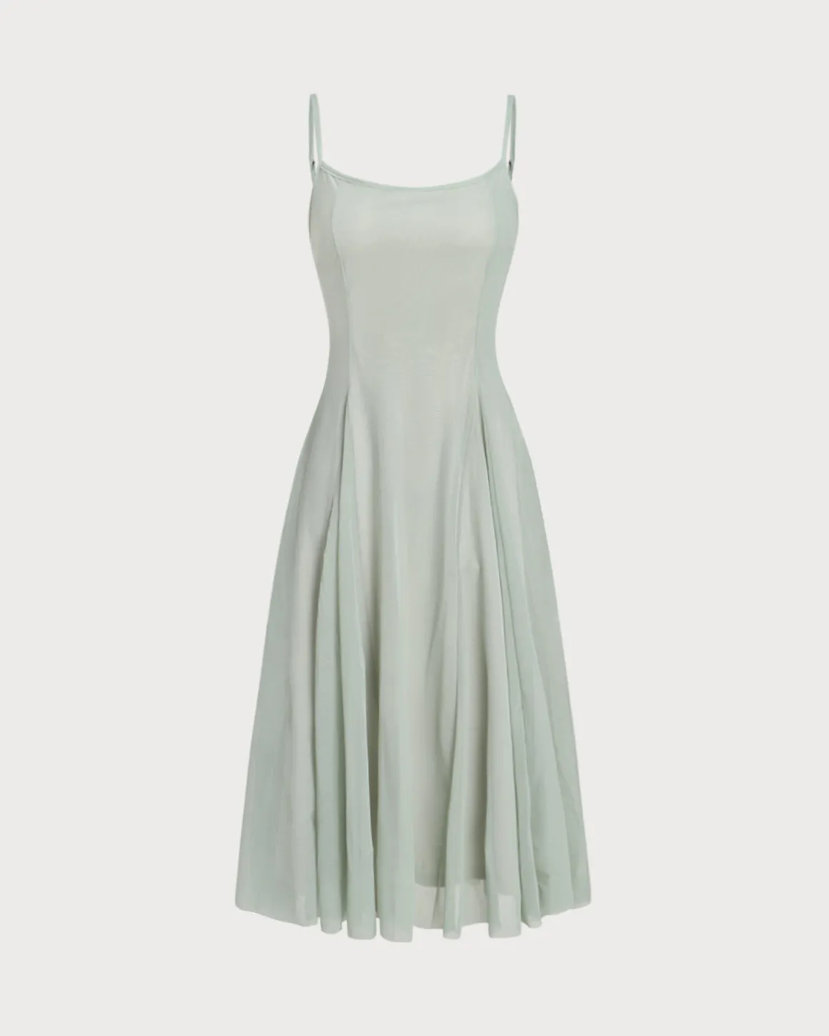 Green A-Line Slip Pleated Midi Dress