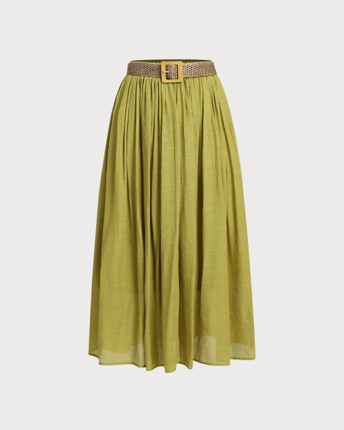 Green Belt Flowy Midi Skirt