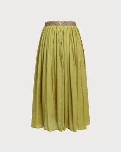 Green Belt Flowy Midi Skirt