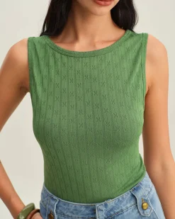 Green Boat Neck Knit Tank Top