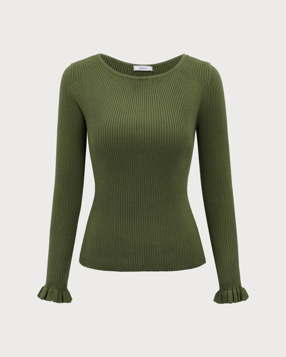 Green Boat Neck Ruffle Slim Tee