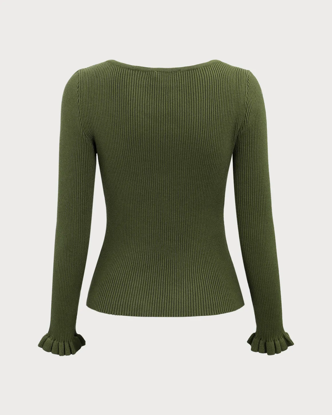 Green Boat Neck Ruffle Slim Tee
