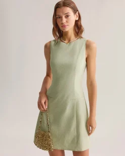 Green Boat Neck Sleeveless Mini Dress