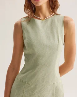 Green Boat Neck Sleeveless Mini Dress