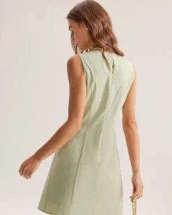 Green Boat Neck Sleeveless Mini Dress