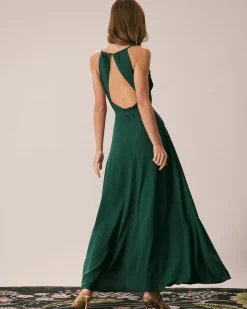 Green Cowl Neck Cutout Back Maxi Dress
