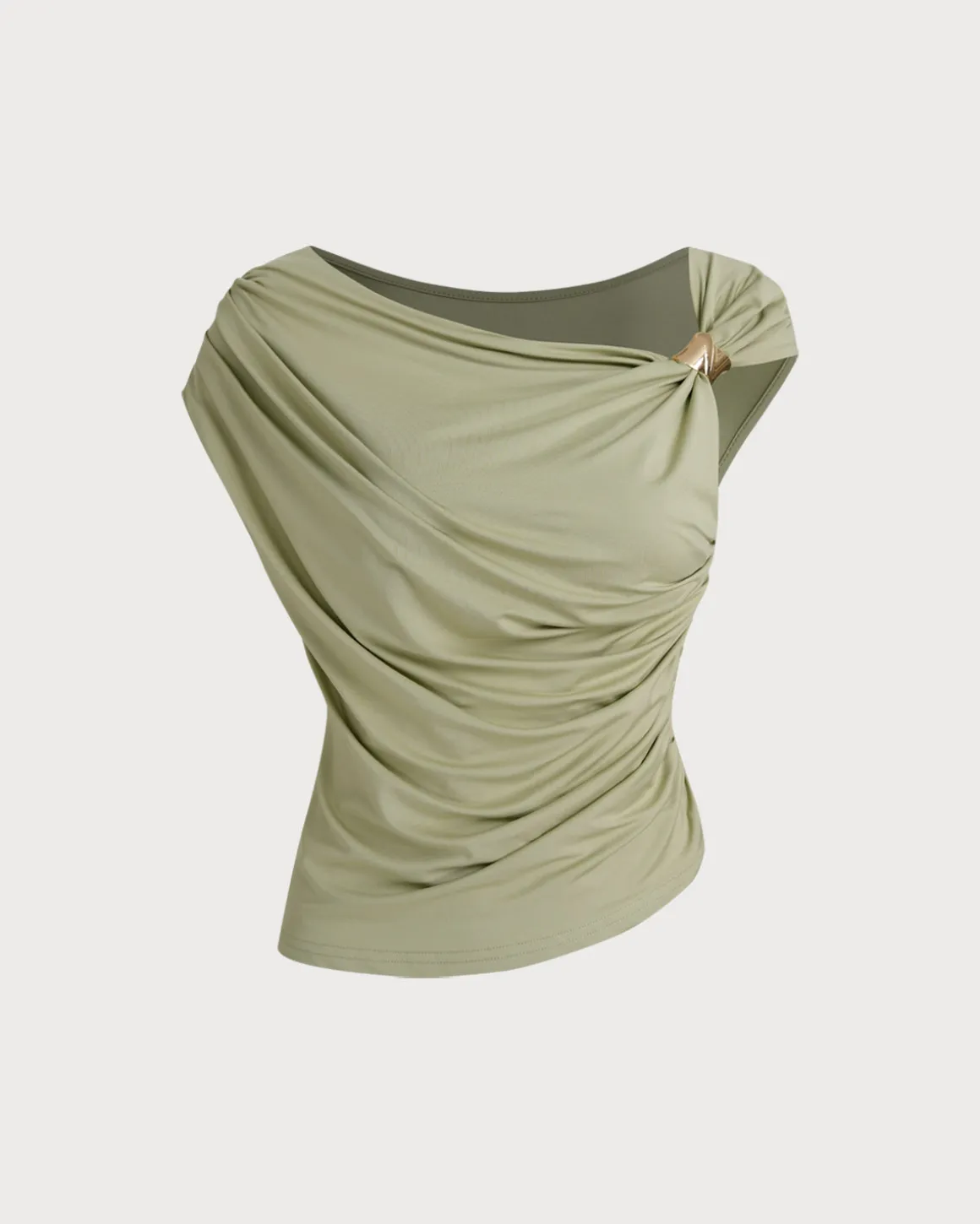 Green Cowl Neck Ruched Tee
