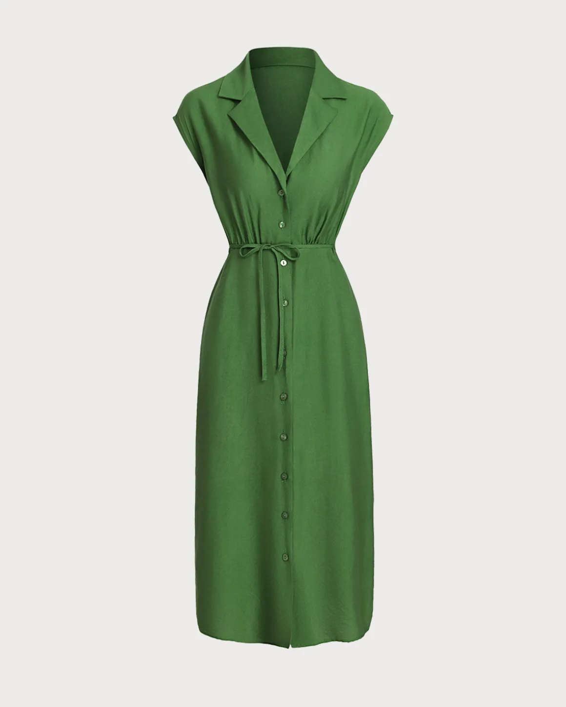 Green Cowl Sleeve Button Midi Dress