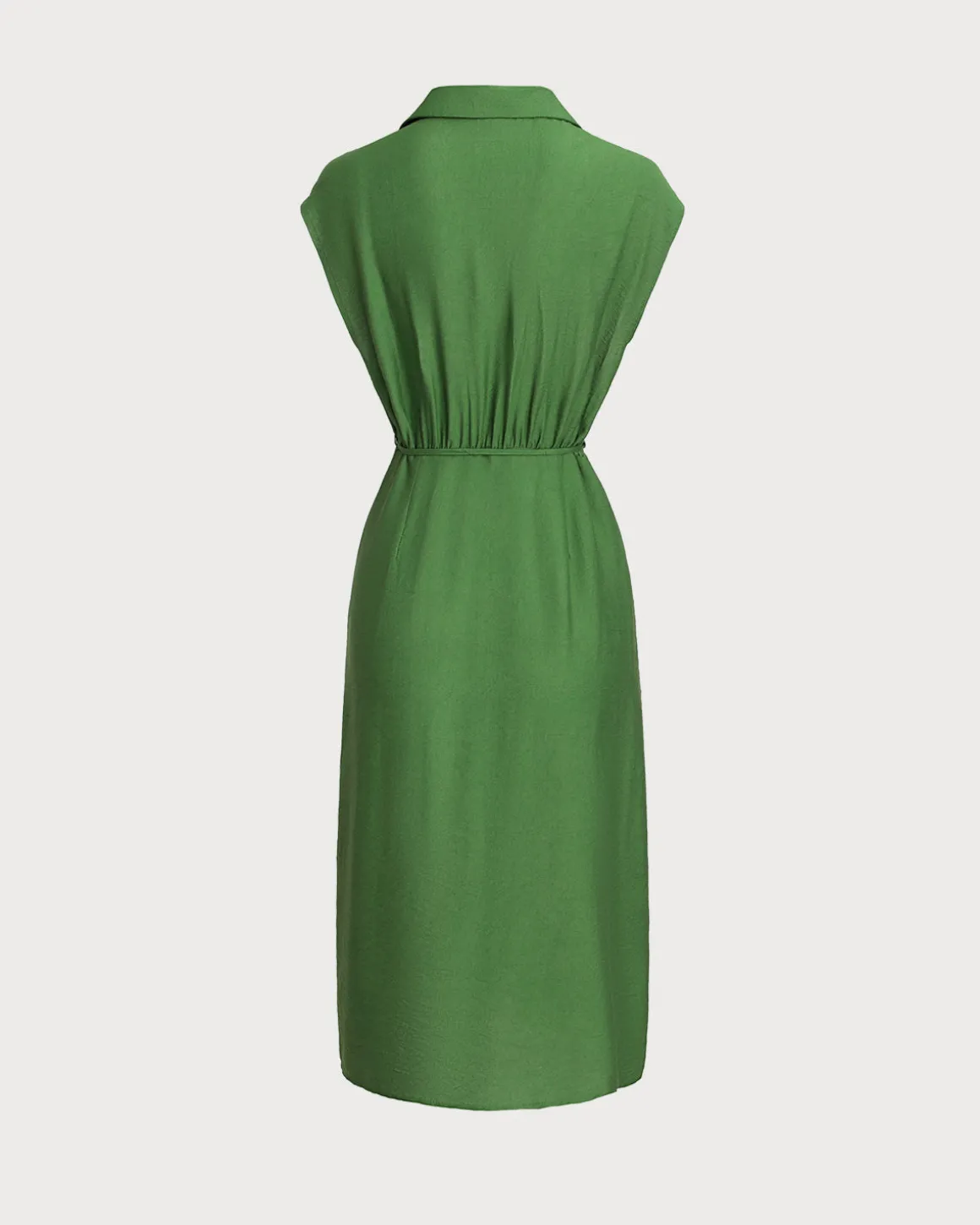 Green Cowl Sleeve Button Midi Dress