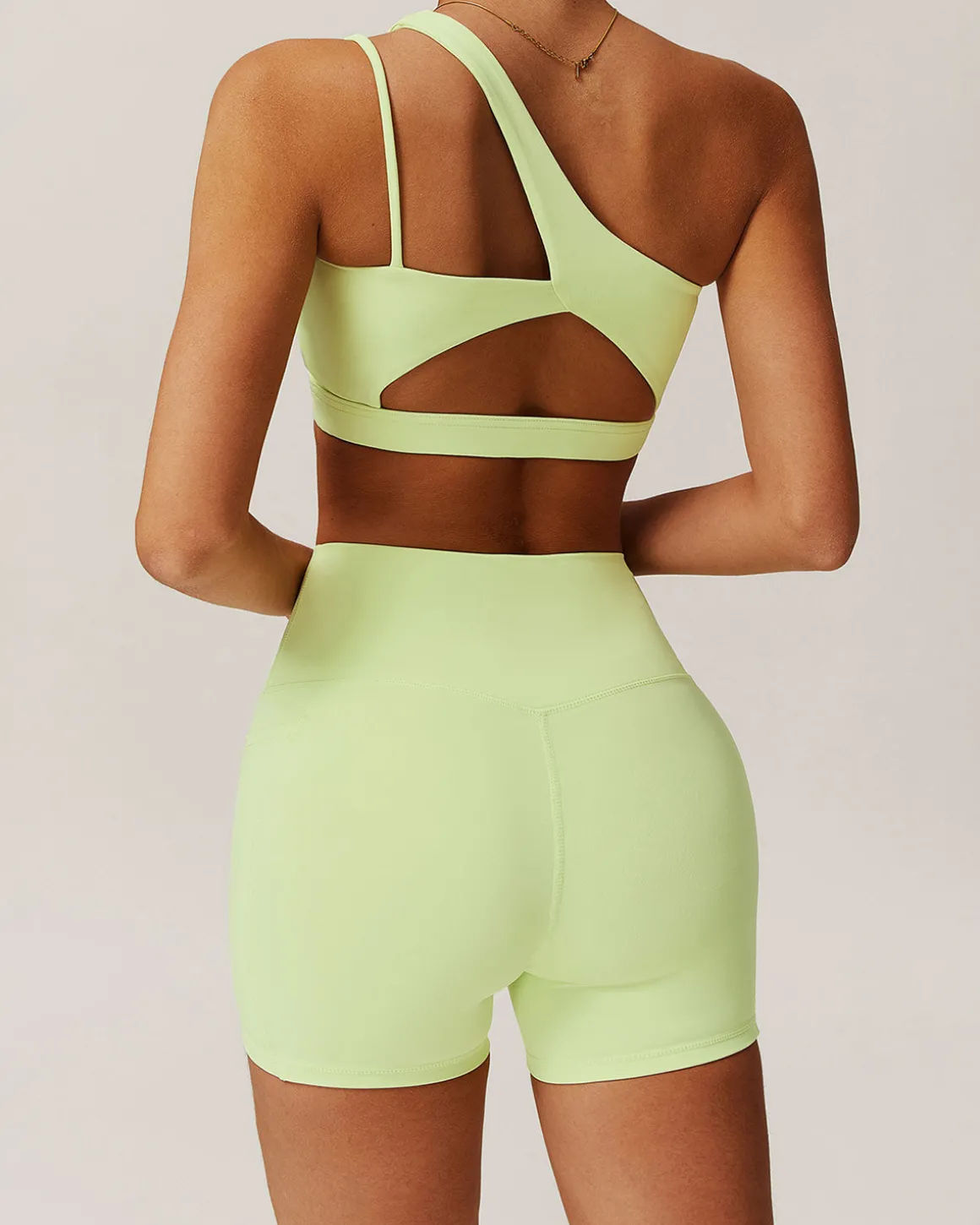 Green Cropped One Shoulder Yoga Cami Top - Light Support