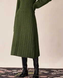 Green Elastic Waist Knit Midi Skirt