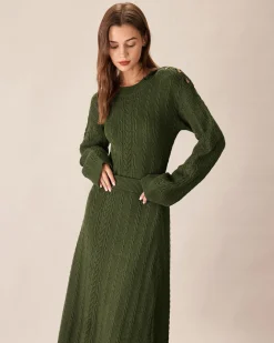 Green Elastic Waist Knit Midi Skirt