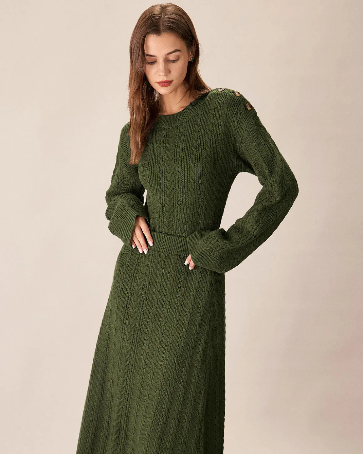 Green Elastic Waist Knit Midi Skirt