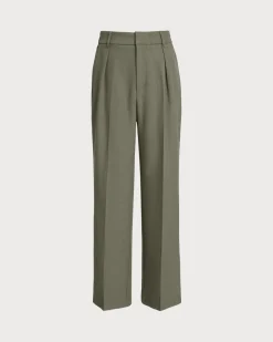 Green Elastic Waist Straight Pants