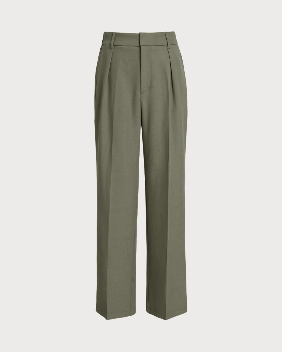 Green Elastic Waist Straight Pants