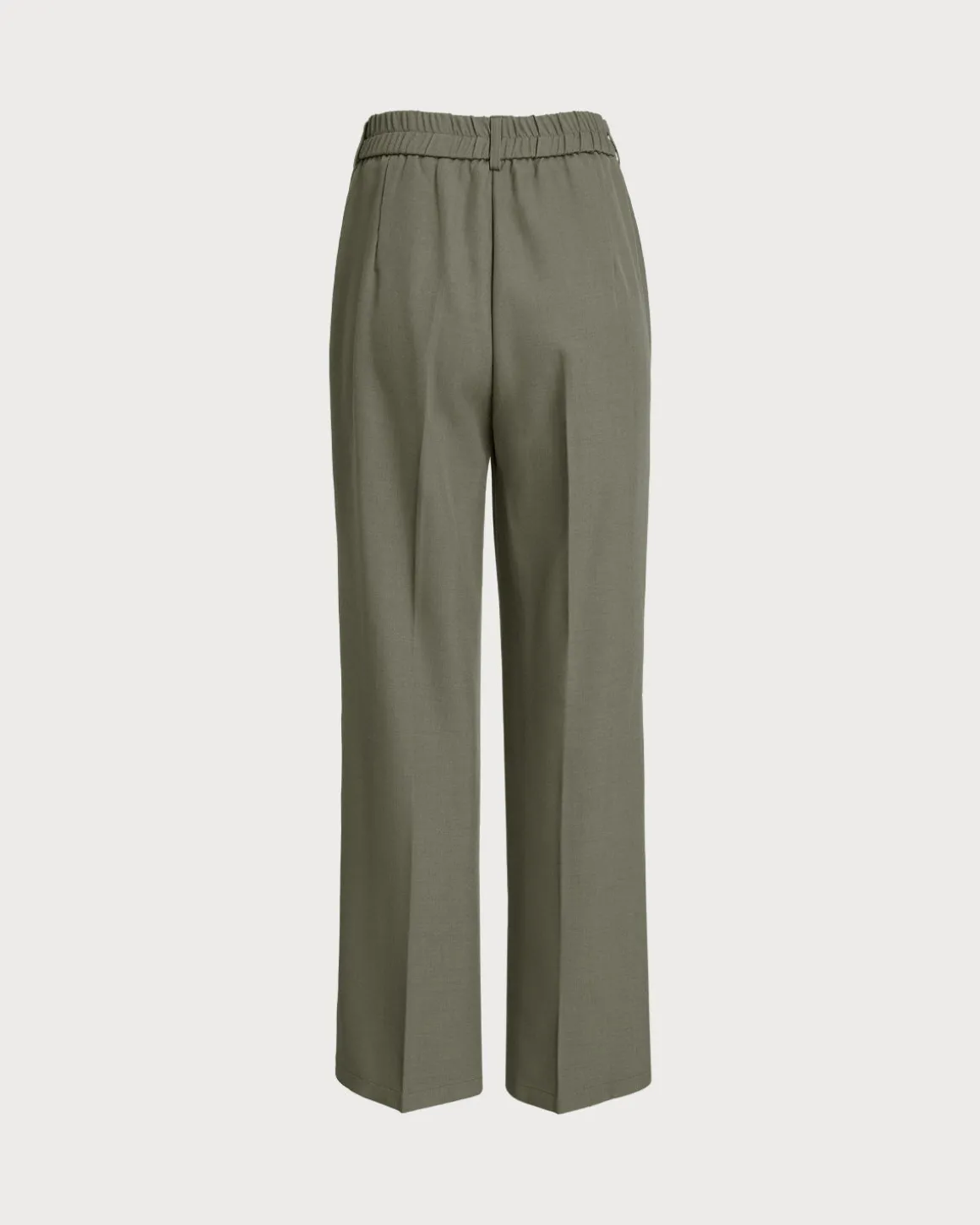 Green Elastic Waist Straight Pants