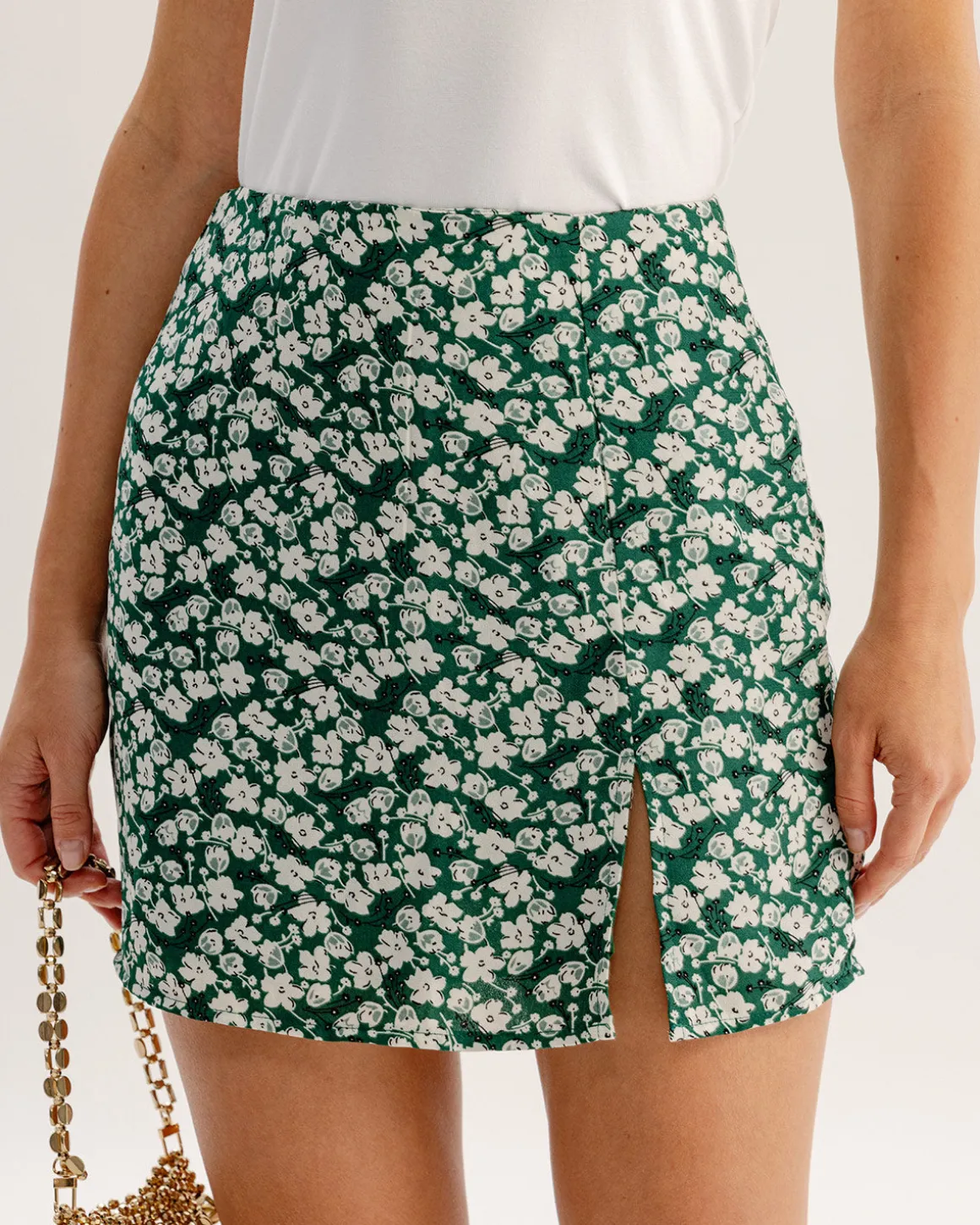 Green Floral A-line Mini Skirt