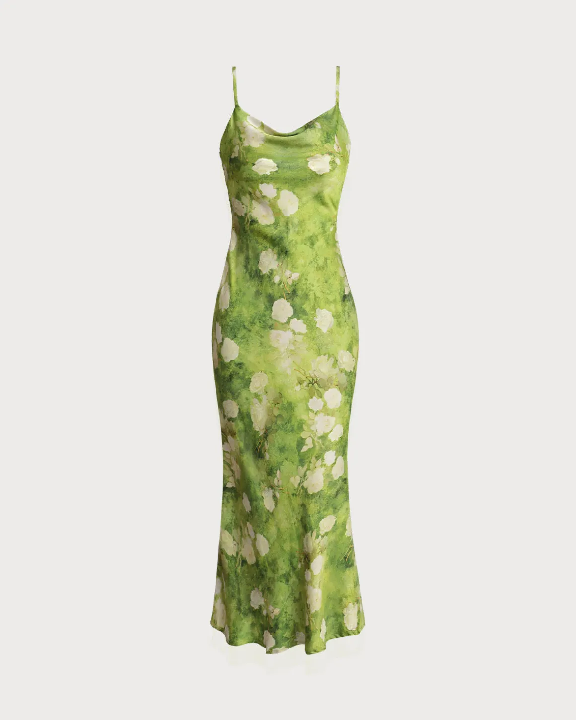 Green Floral A-Line Slip Midi Dress