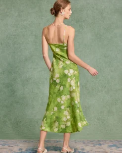Green Floral A-Line Slip Midi Dress