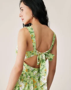 Green Floral Backless Maxi Dress