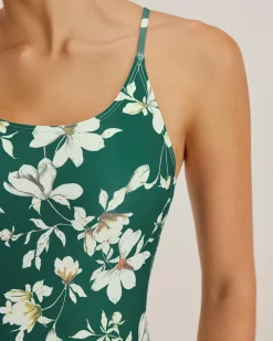 Green Floral Backless One-Piece Swimsuit