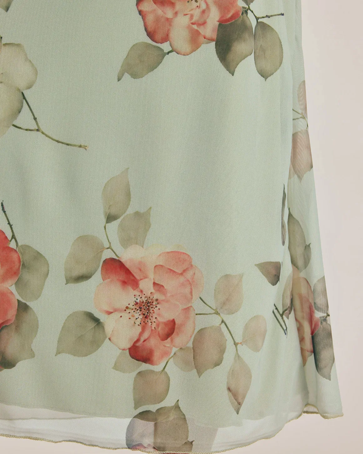 Green Floral Elastic Waist Straight Midi Skirt