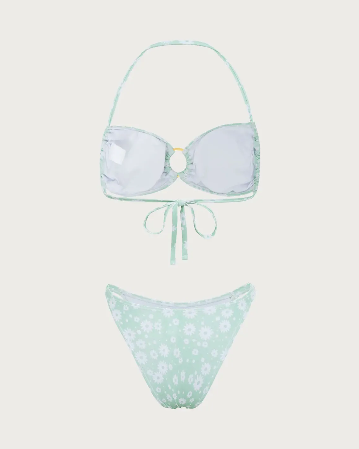 Green Floral O-Ring Halter Bikini Set