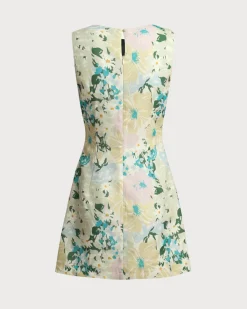 Green Floral Plant Sleeveless Mini Dress