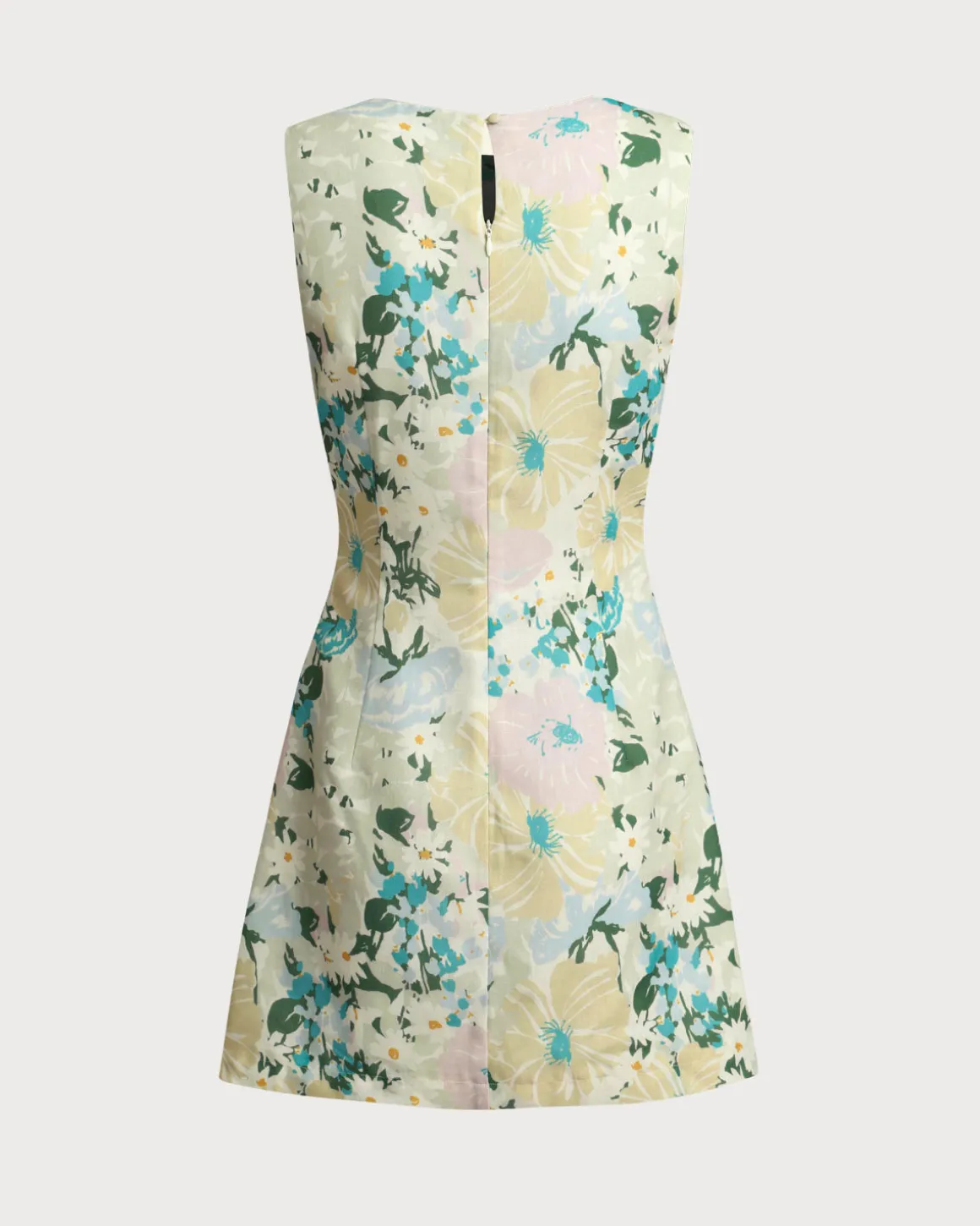 Green Floral Plant Sleeveless Mini Dress