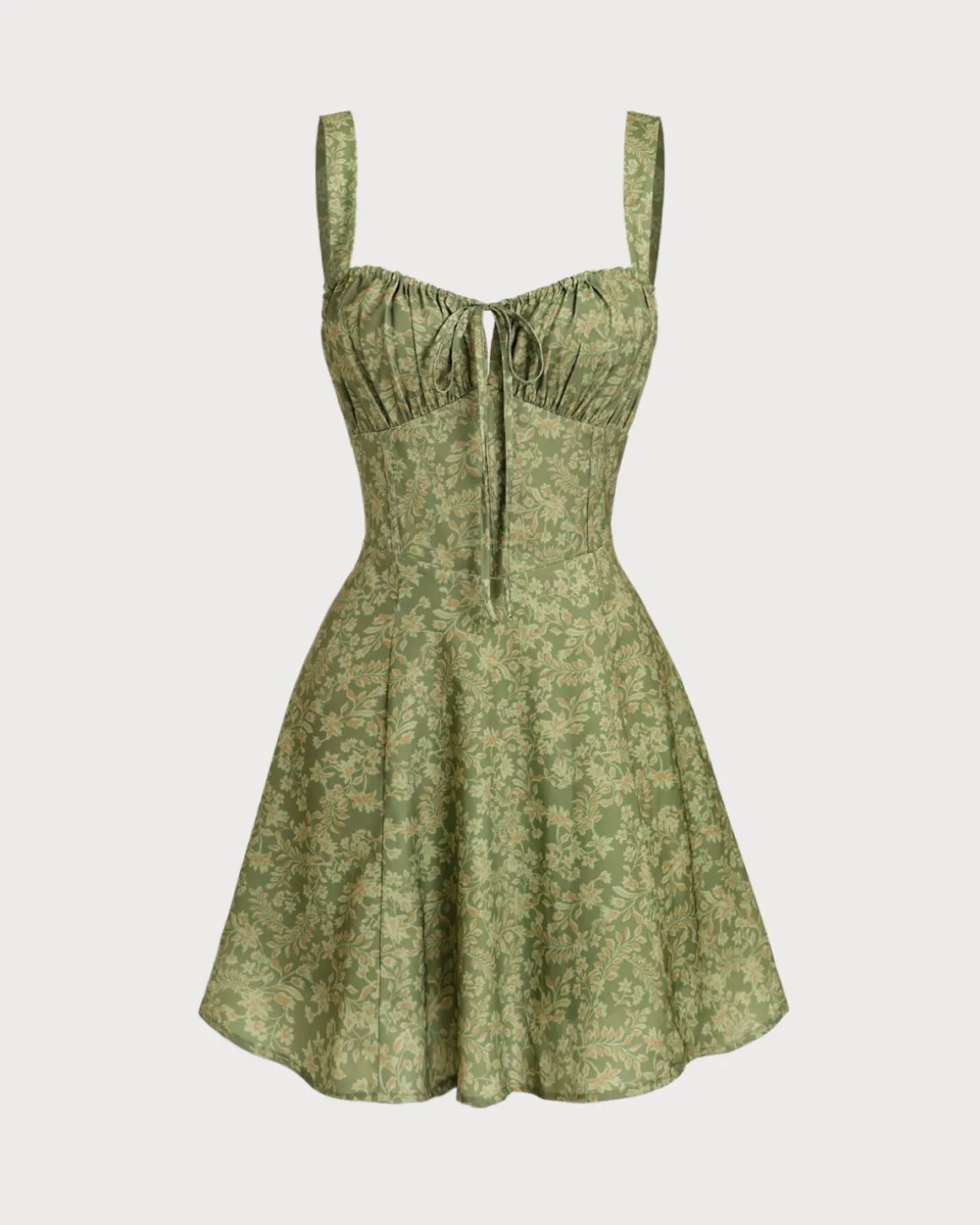 Green Floral Ruched Slip Mini Dress
