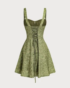 Green Floral Ruched Slip Mini Dress