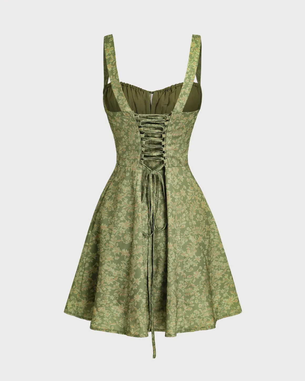 Green Floral Ruched Slip Mini Dress