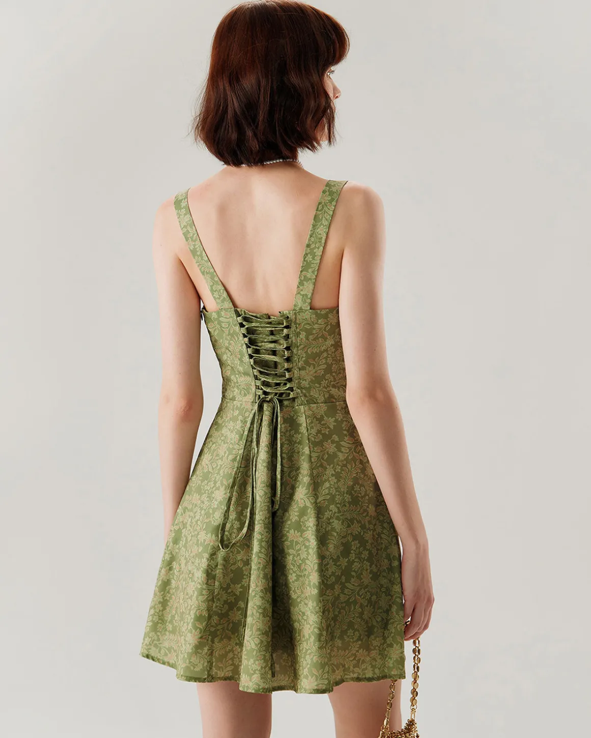 Green Floral Ruched Slip Mini Dress