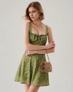 Green Floral Ruched Slip Mini Dress
