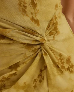 Green Floral Ruched Slip Midi Dress