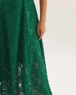 Green Floral Shirred Slip Midi Dress