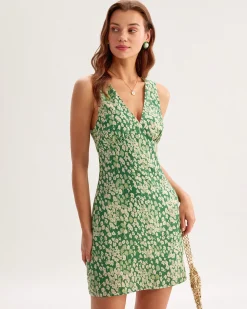 Green Floral Sleeveless Mini Dress