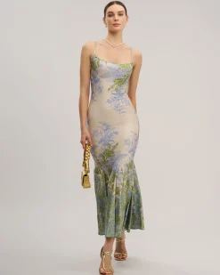 Green Floral Slip Mermaid Maxi Dress