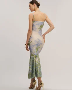 Green Floral Slip Mermaid Maxi Dress