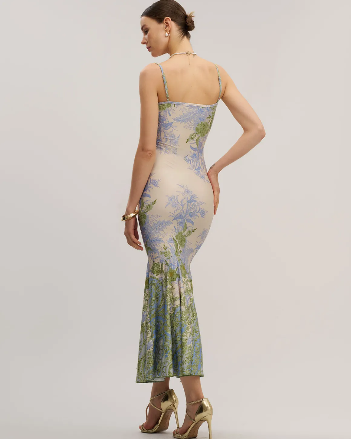 Green Floral Slip Mermaid Maxi Dress