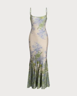 Green Floral Slip Mermaid Maxi Dress