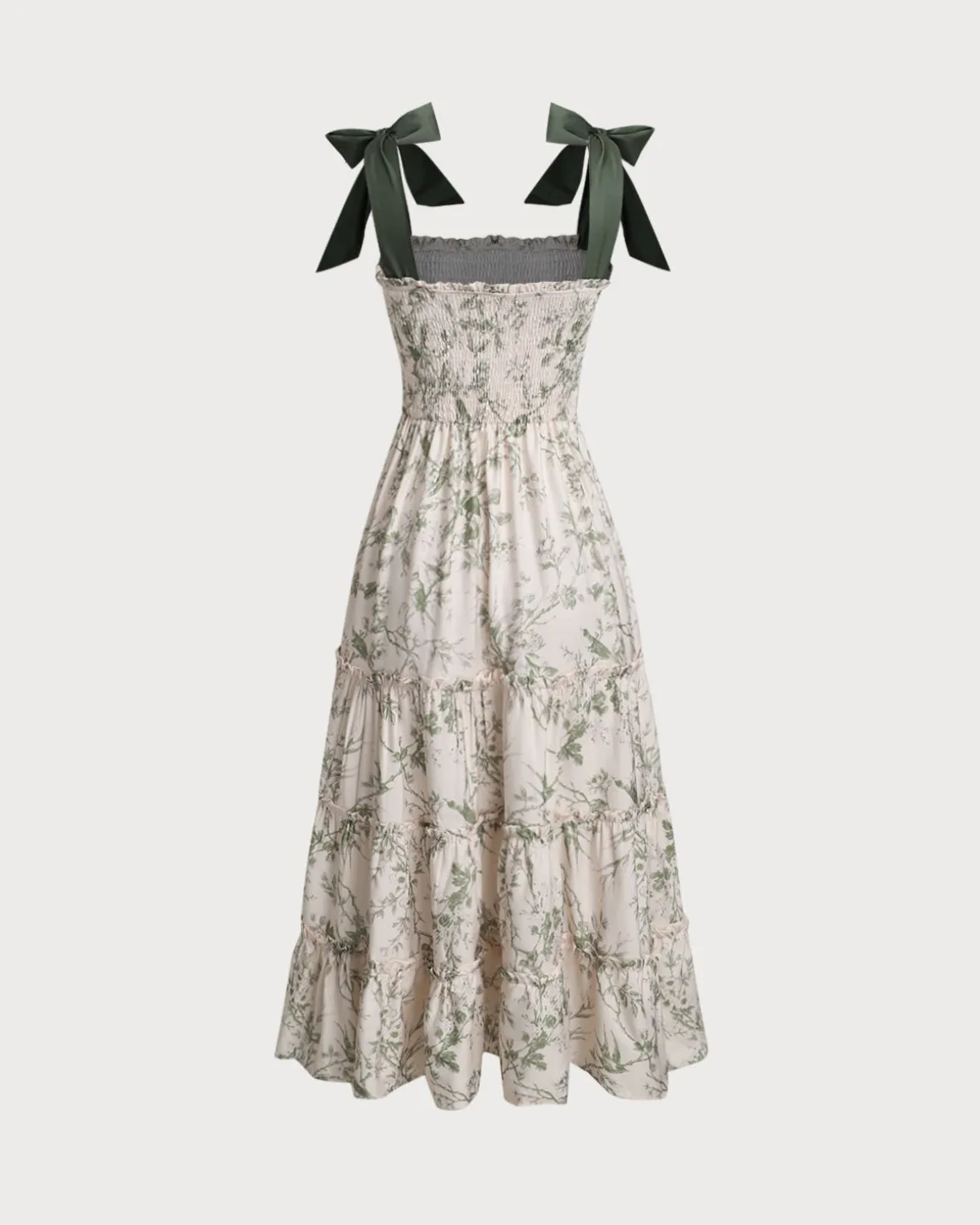 Green Floral Tie Strap Midi Dress