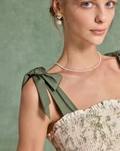 Green Floral Tie Strap Midi Dress