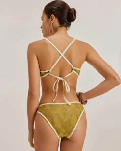 Green Floral Tie-back Triangle Bikini Set