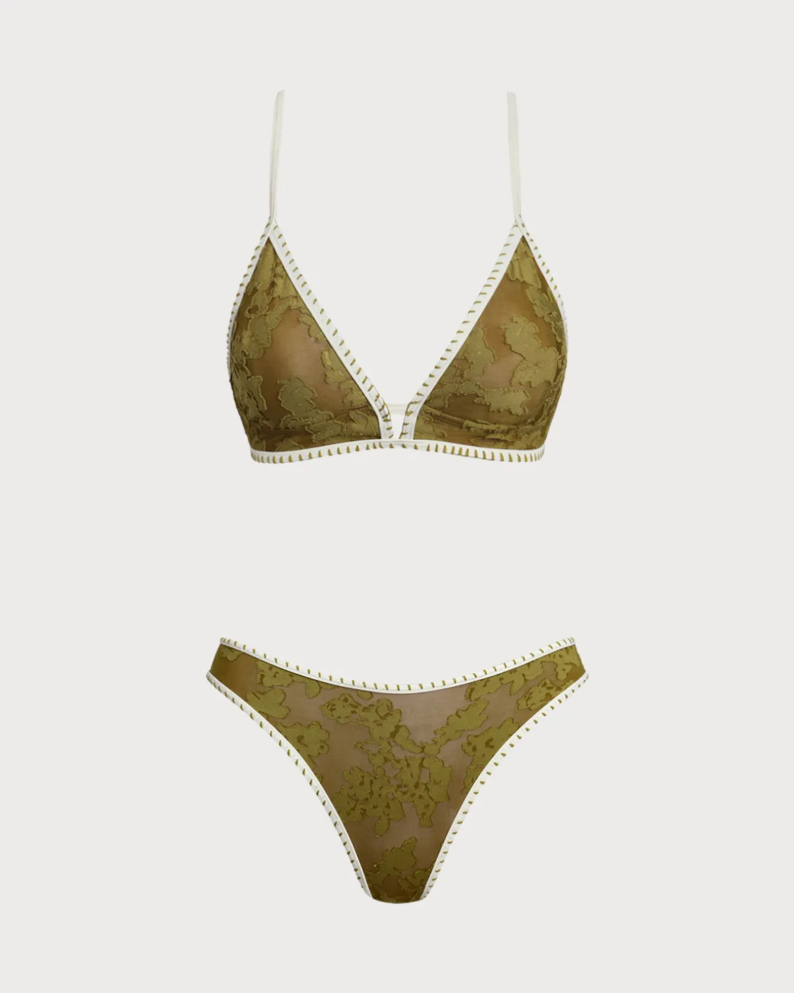 Green Floral Tie-back Triangle Bikini Set