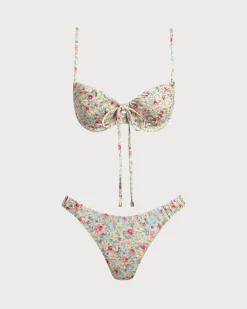 Green Floral Twist Bikini Sets
