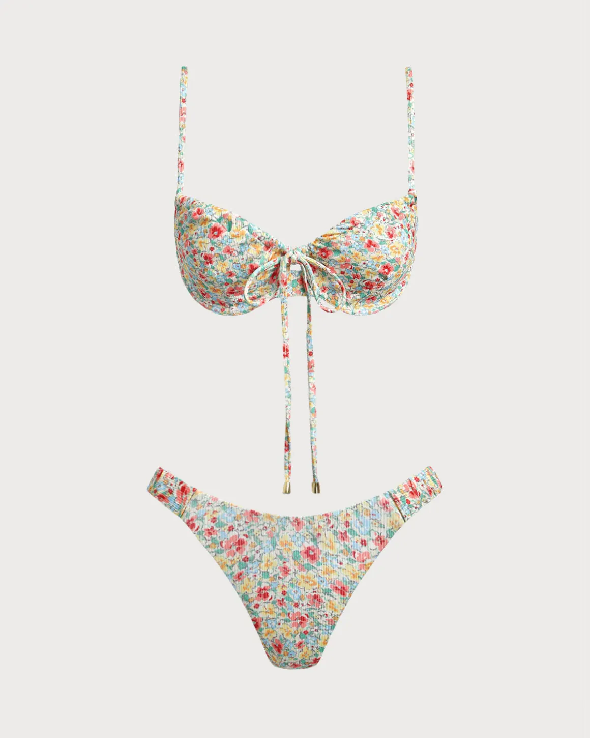 Green Floral Twist Bikini Sets