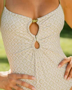 Green Floral U Neck One-Piece Swimsuit