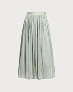 Green Flowy Pleated Midi Skirt