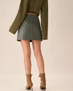 Green High-waisted Faux Leather Mini Skirt